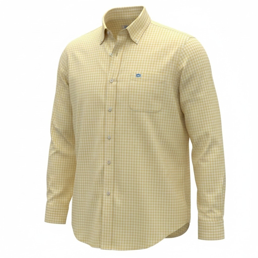 Southern Tide Mens XL Gingham Button Down Shirt Yellow White Skipjack Logo